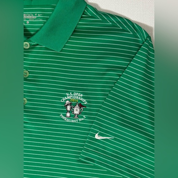 Nike Tour Performance 2014 US Open Pinehurst No. 2 Green Stripe Polo Shirt Large - Picture 3 of 11